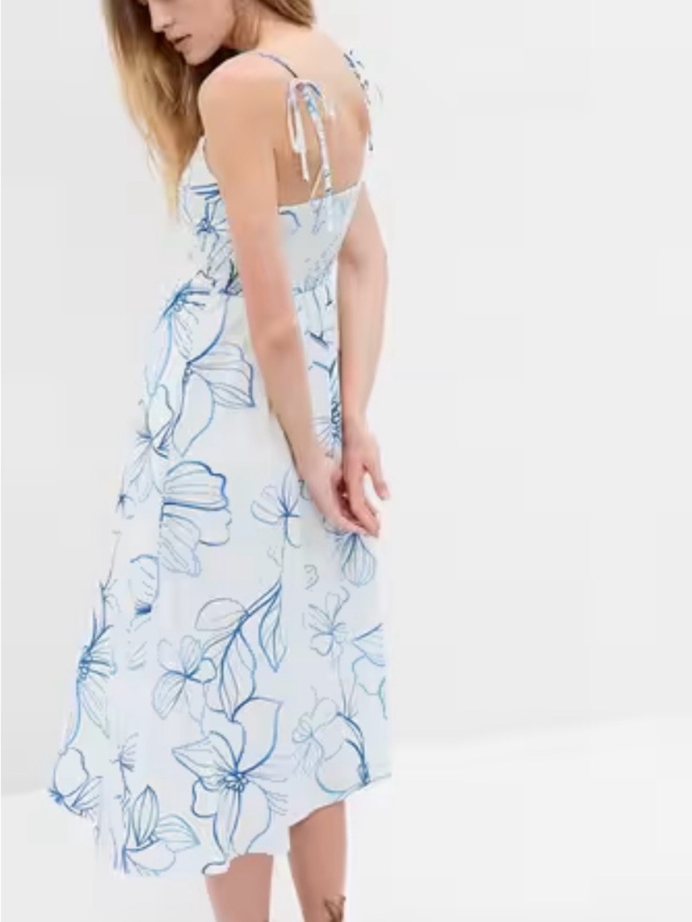 GAP floral print linen peasant fit & flare midi dress XS